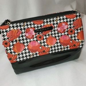 Tahari Black and White Red Flowers Make-up Pouch